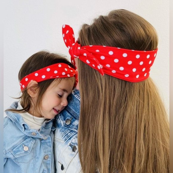 NWT VTG Style Rockabilly Country Mommy And Me Headband Set Red White Dotted - Picture 5 of 10